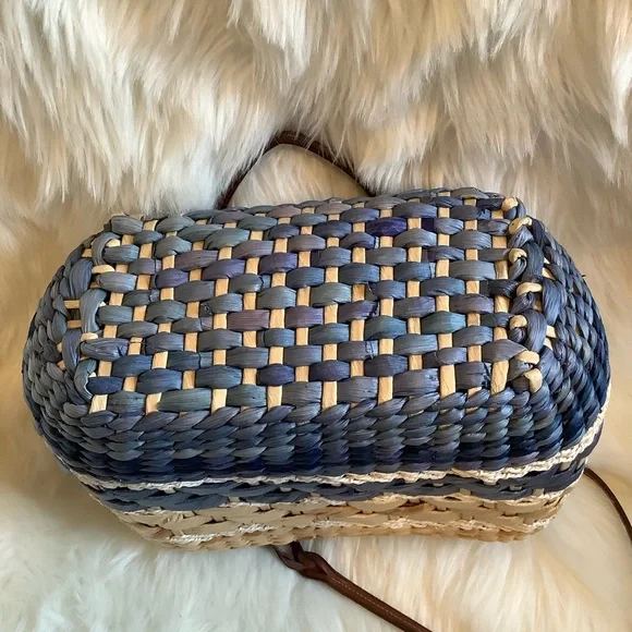 Straw Hand Woven Top Zip Boho Bohemian Purple Tan Purse That’s Lined - Picture 4 of 9